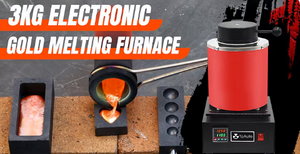 3 kg electronic gold melting furnace pouring molten metal into a graphite ingot mold