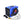 Blue and black electronic device with various components on a white background